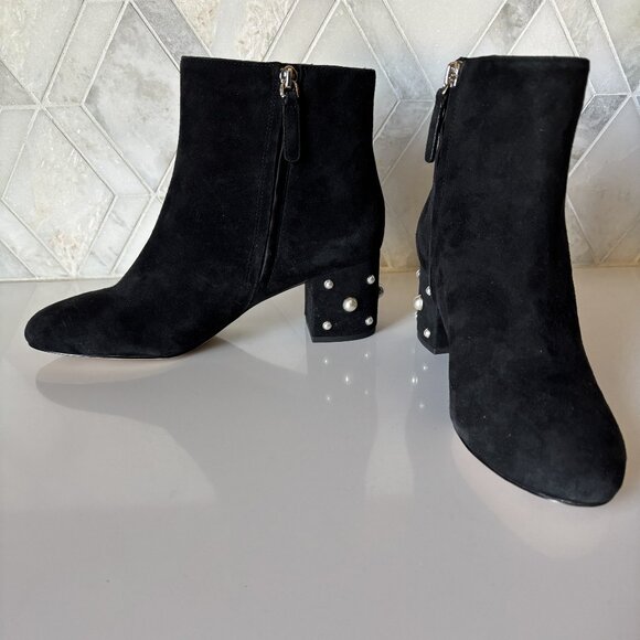 kate spade Shoes - Kate Spade Size 9B Black Suede Ankle Boot Zipper Taraji Pearl Boot Pointed Toe